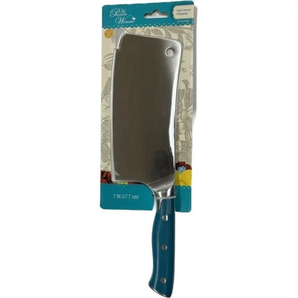 Pioneer Woman Stainless Steel Cleaver Knife Pioneer Signature 7" Teal GReen New